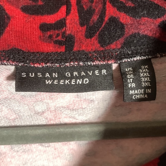 Susan Graver Womens Cowl Neck Leopard Print Pullover Red Black Size 2X Casual - Picture 5 of 7